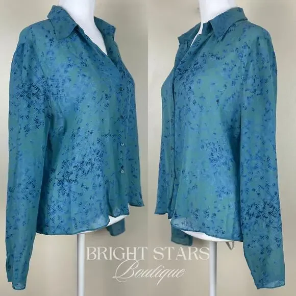 Extremely Rare Blue Silk Blouse Button Down ASO Lorelai Gilmore Girls Vintage - Picture 6 of 9